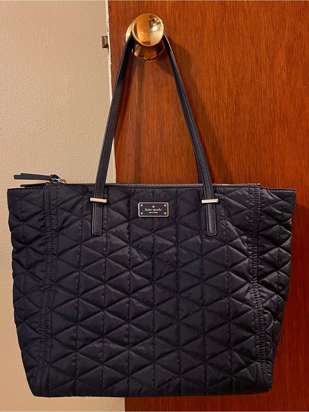 kate spade Quilted Navy Blue Polyester Tote